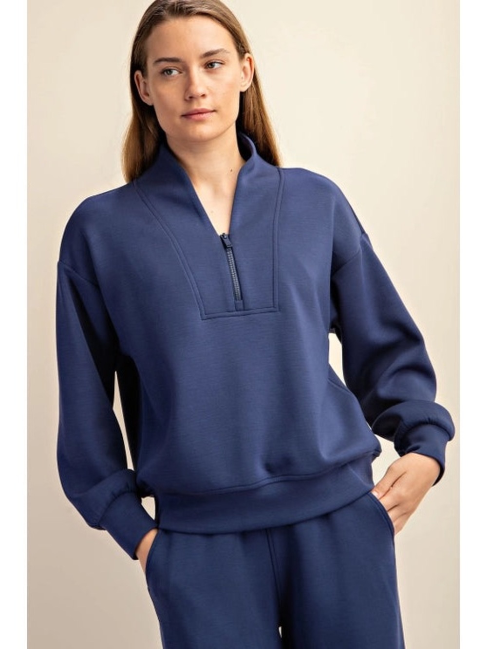 Rae Mode Scuba Fabric Women’s Quarter Zip Pull over Jacket Sweater Large New